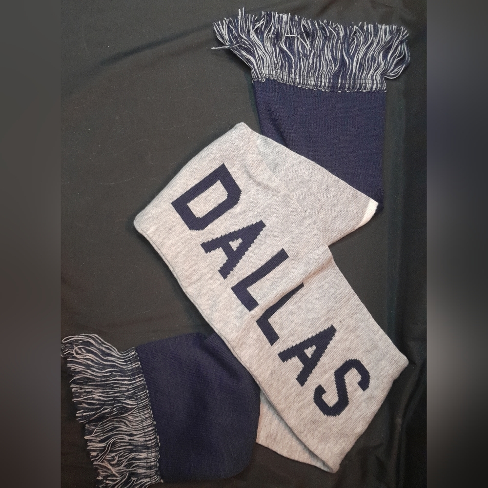 Dallas Scarf In Dallas Cowboy Colorway, Grey And Navy Blue New OS